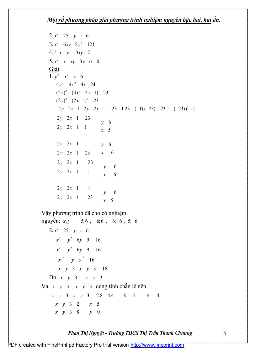 image for page Một số pp giái pt bậc 2 nghiệm nguyên