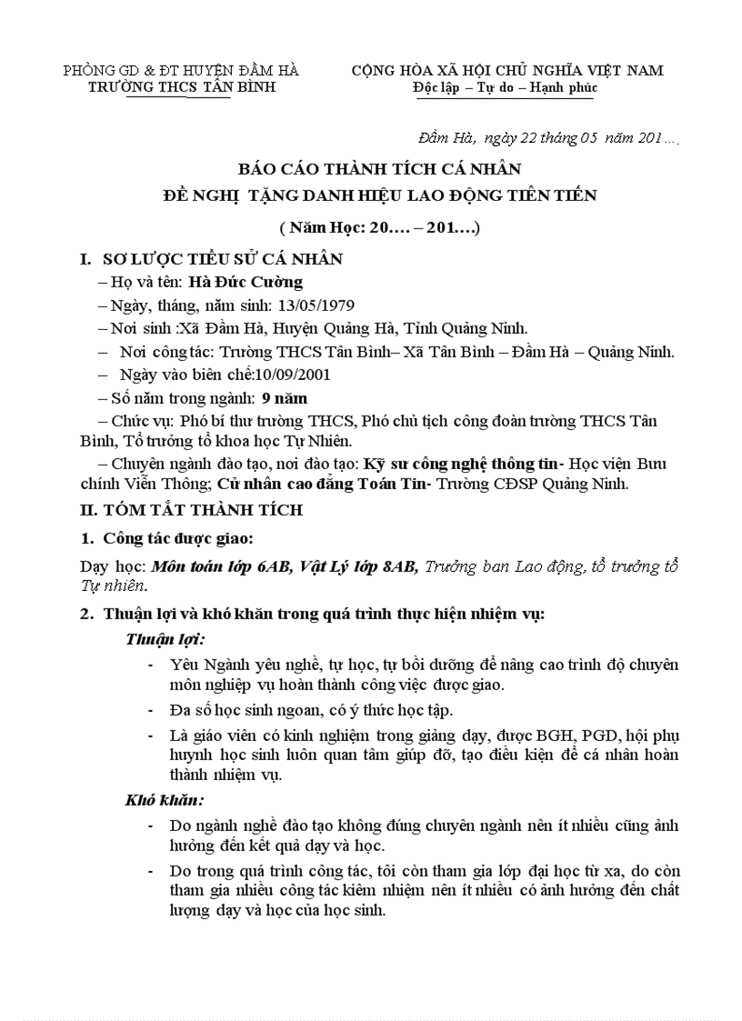 image for page Mẫu báo cáo thành tích cá nhân 1