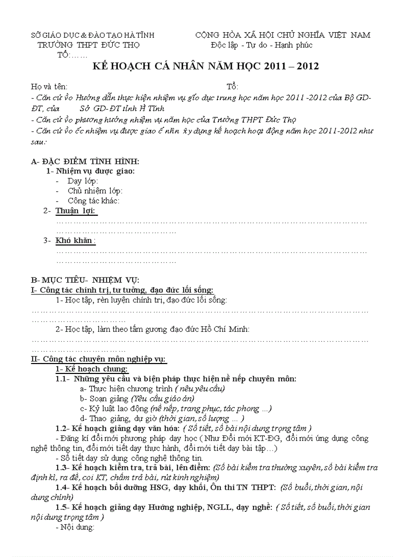 image for page Mẫu kế hoạch cá nhân 1