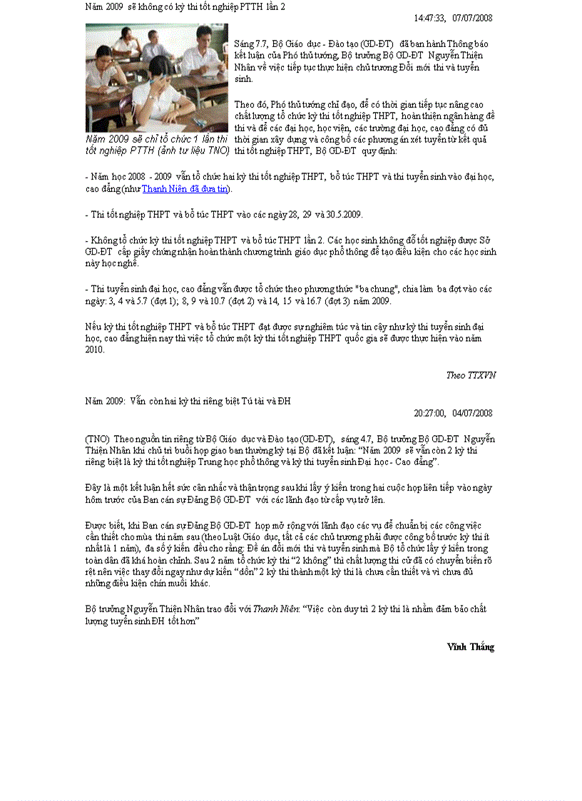 image for page Năm 2009 không có thi tốt nghiệp lần 2