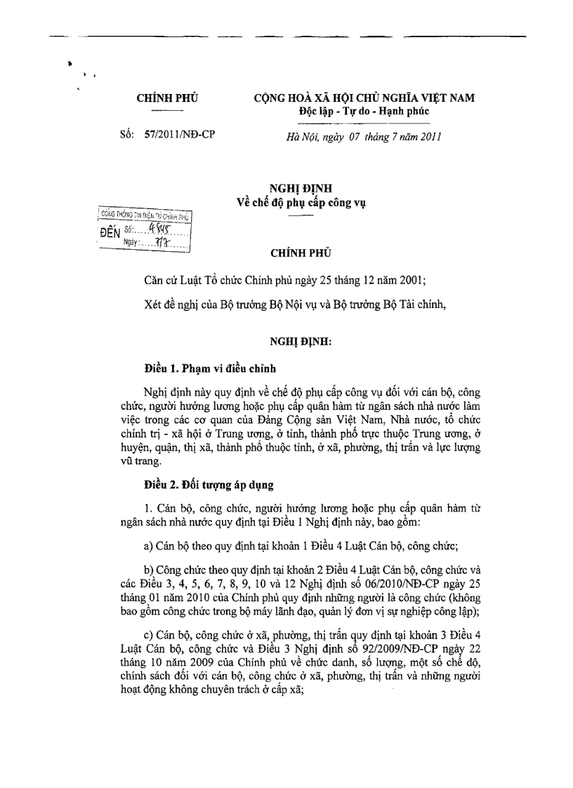 NĐ 57 CP Phụ cấp Công vụ