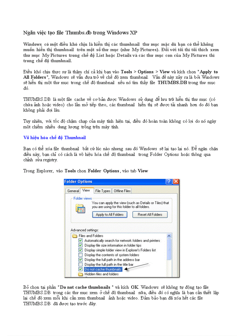 image for page Ngăn việc tạo file Thumbs db trong Windows XP