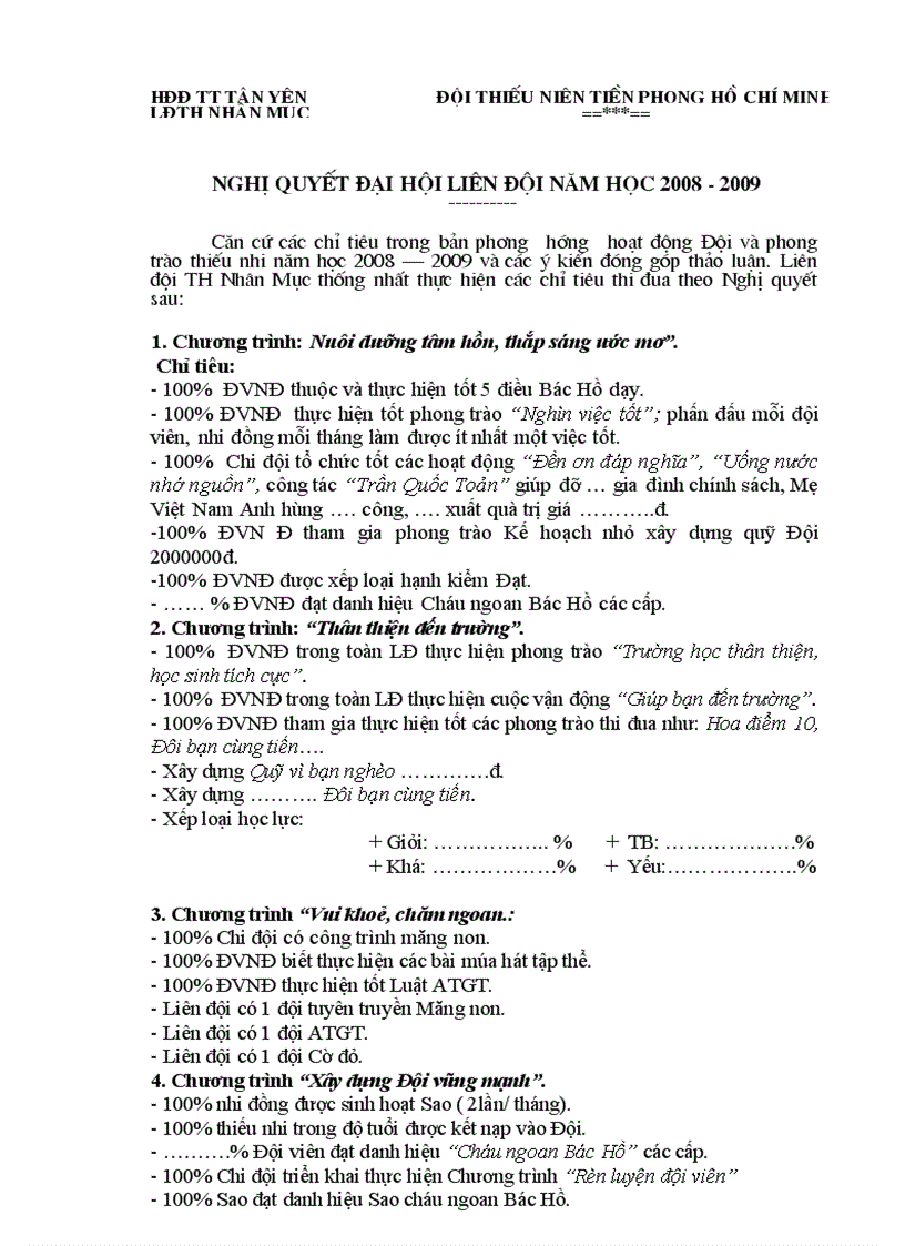 image for page Nghị quyết đại hội liên đội tiểu học