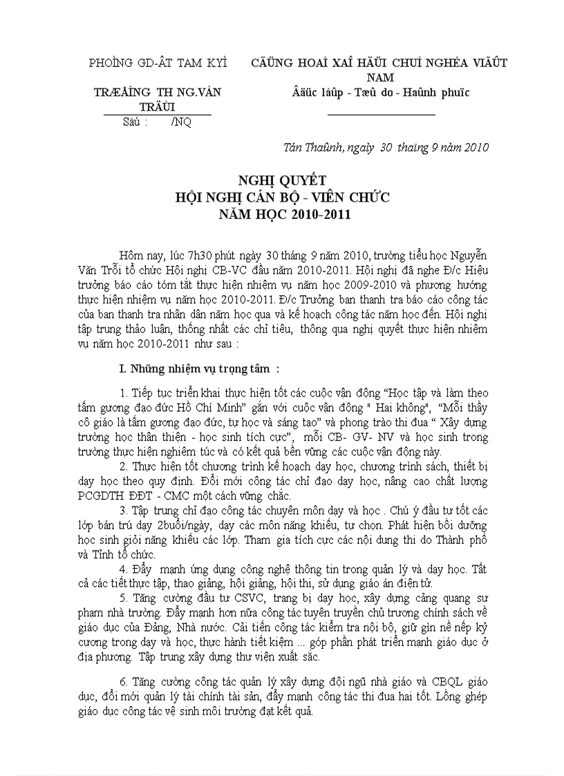 image for page Nghị quyết Hội nghị CBCC năm học 2010 2011