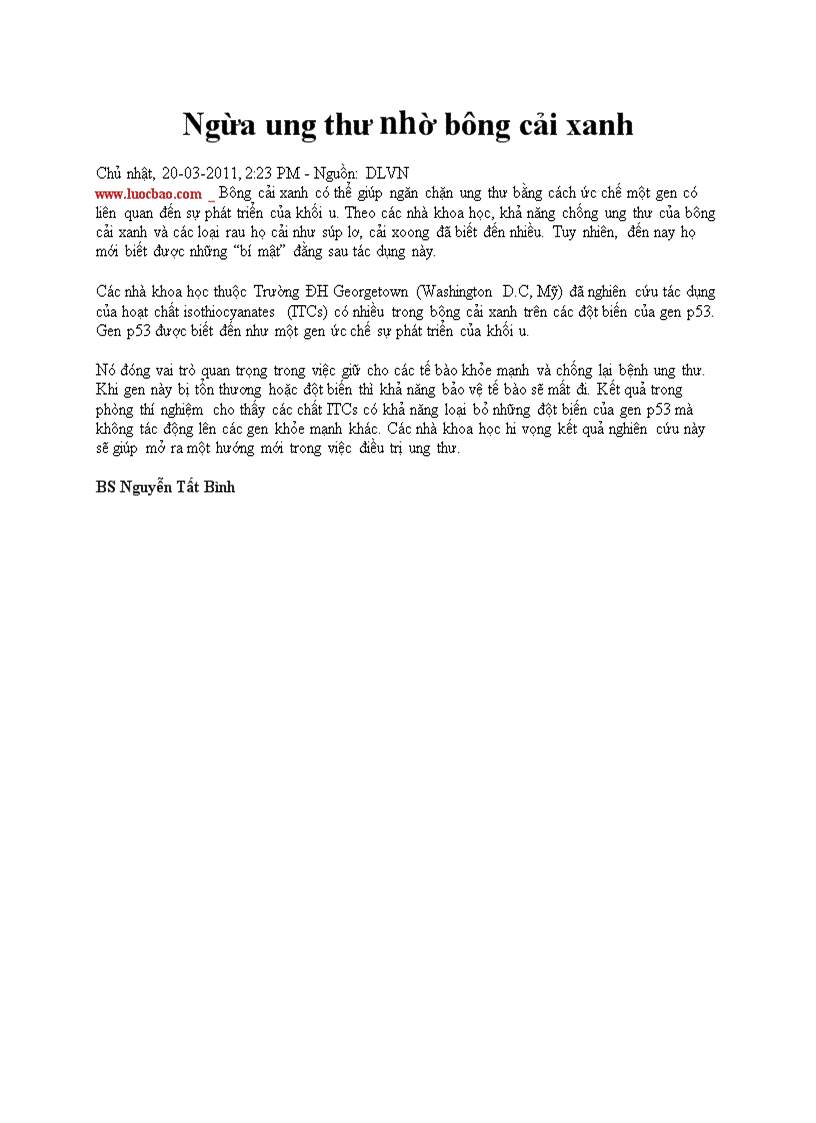 image for page Ngừa ung thư nhờ bông cải xanh