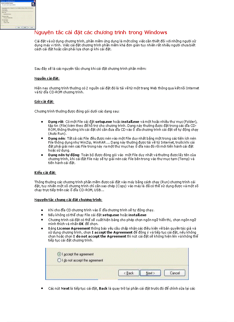 Nguyên tắc cài đặt các chương trình trong Windown