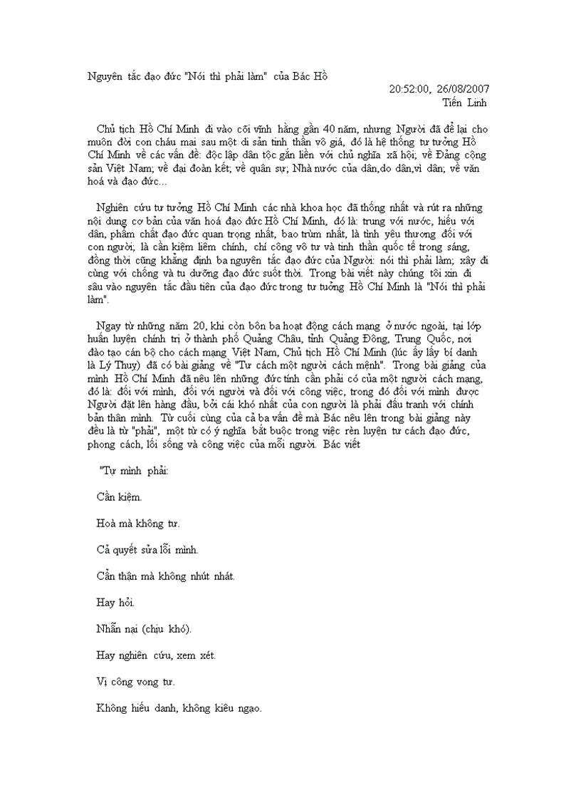 image for page Nguyên tắc đạo đức nói phải làm của HCM