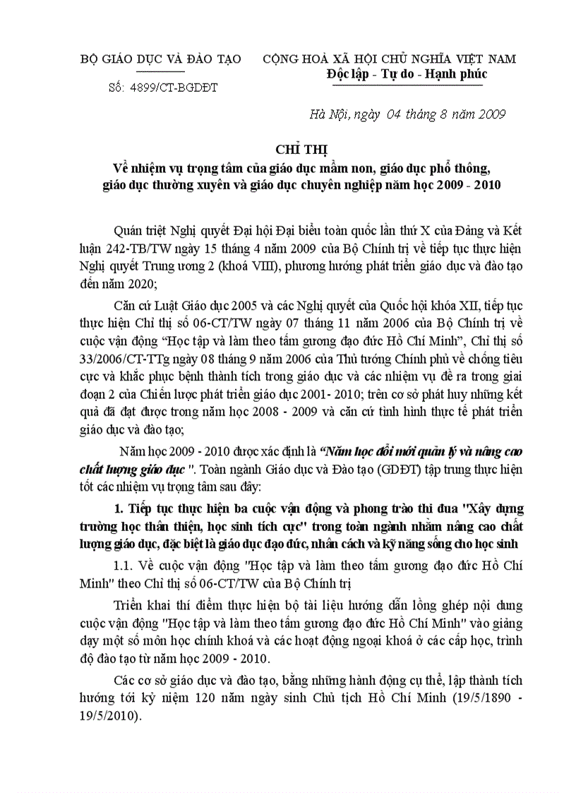 image for page Nhiệm vụ trọng tâm 2009 2010