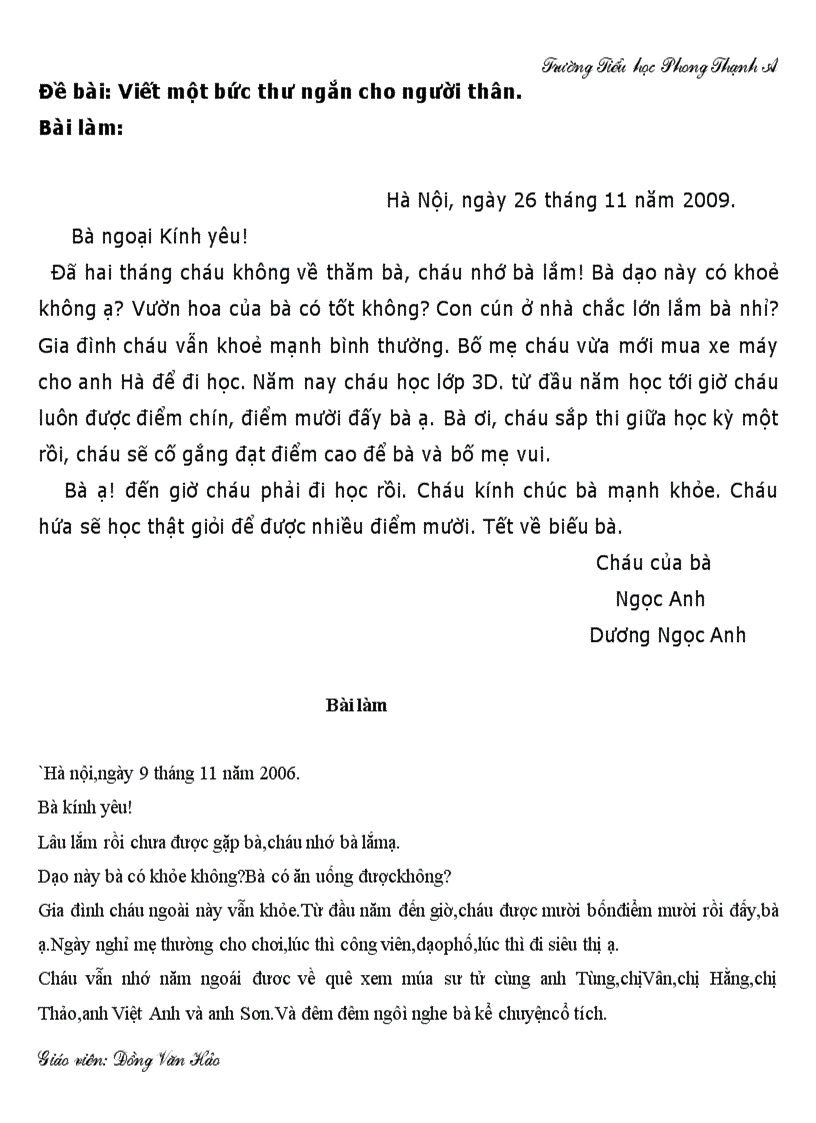 NHỮNG BÀI VĂN HAY LỚP 3 Đồng Văn Hảo