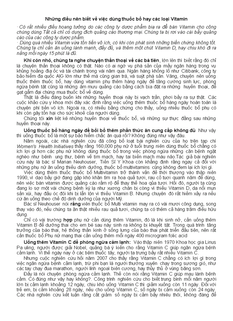 image for page Những điều cần biết về thuốc bổ và vitamin