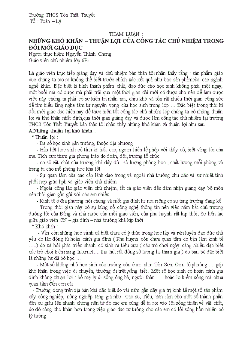 image for page Những thuận lợi và khó khăn của công tác chủ nhiệm