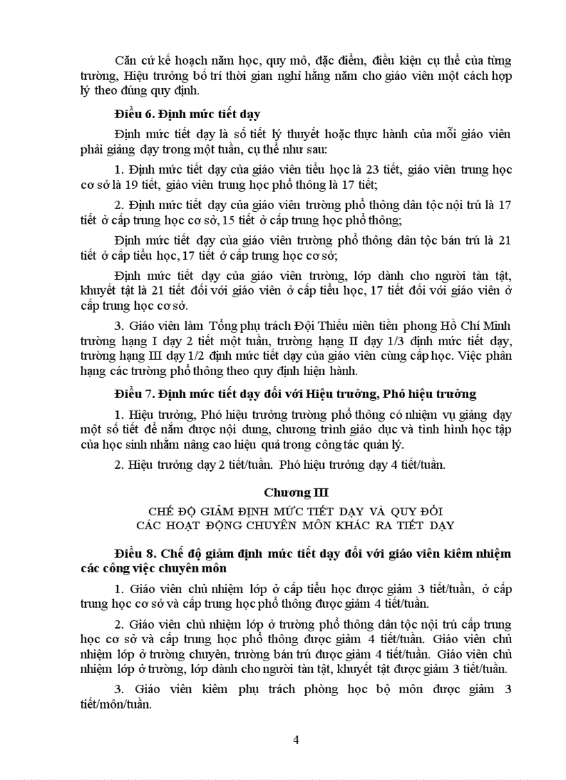 Nội dung chế độ làm việc đối với giáo viênphổthông