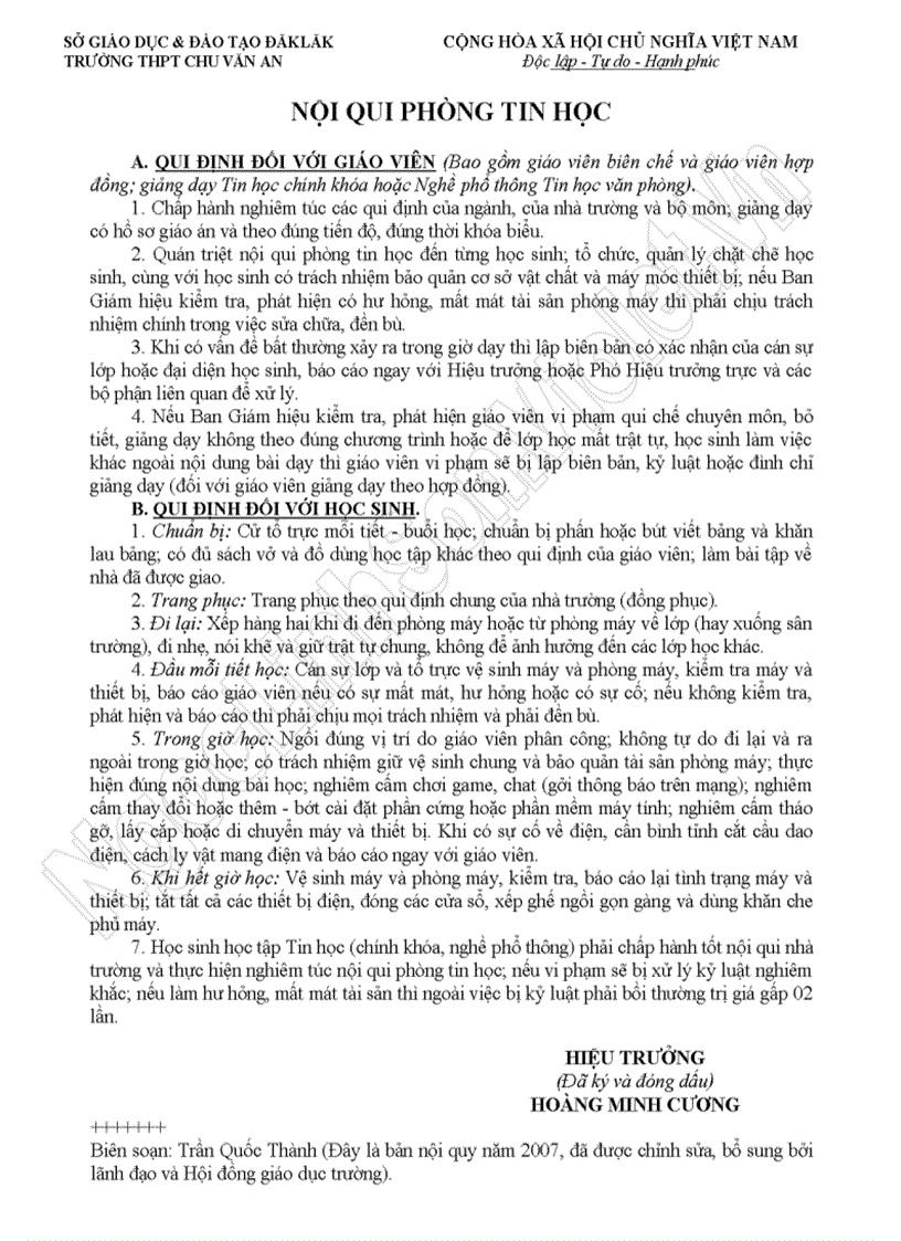 image for page Nội quy phòng máy tính phòng Tin học