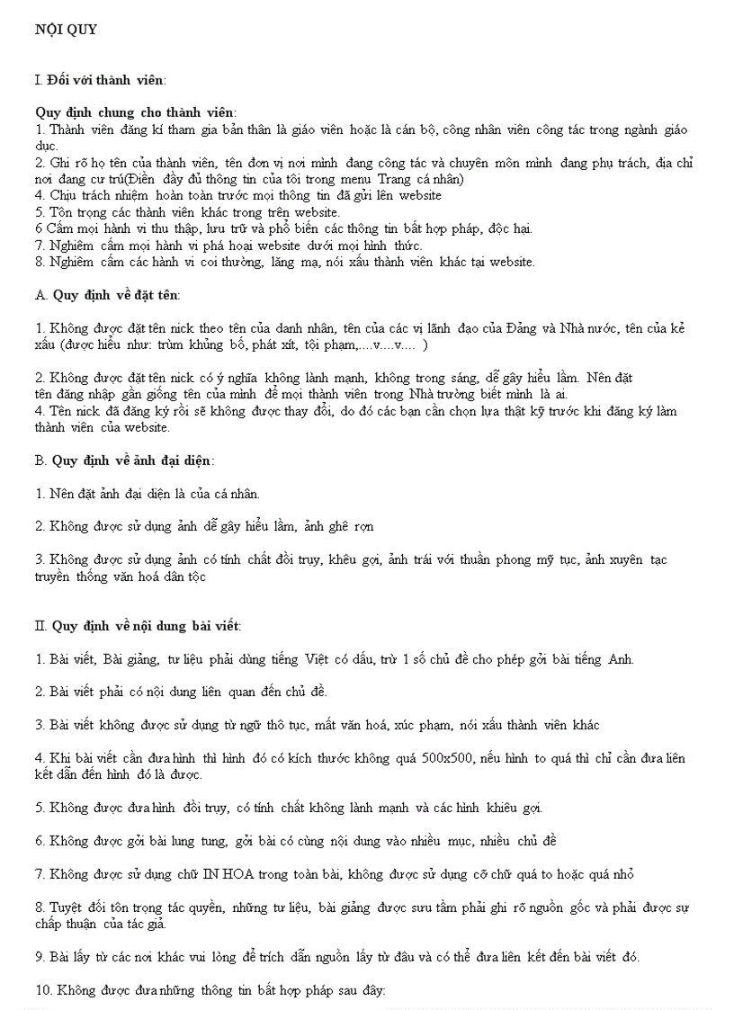 image for page Nội quy sử dụng WEB