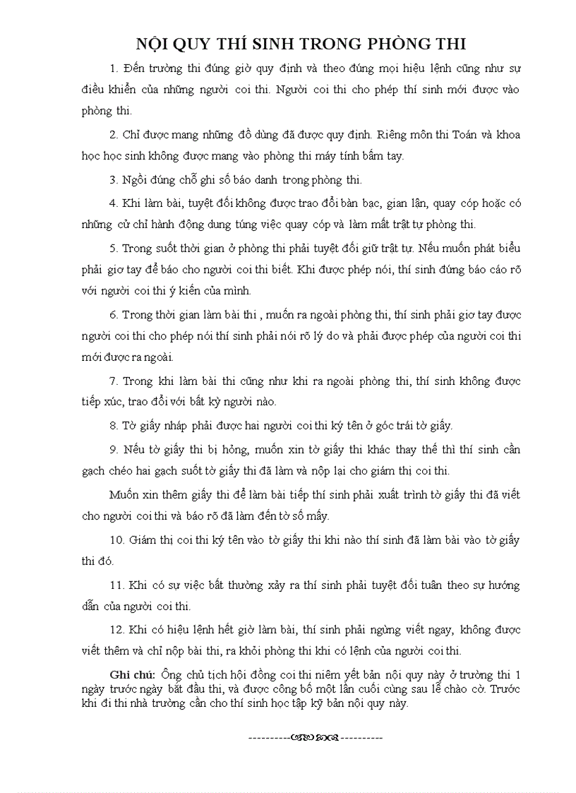 image for page Nội quy thí sinh trong phòng thi