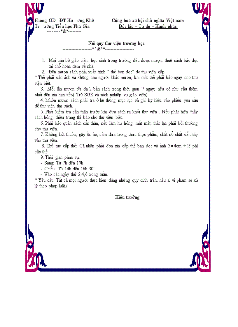 image for page Nội quy thư viện trường