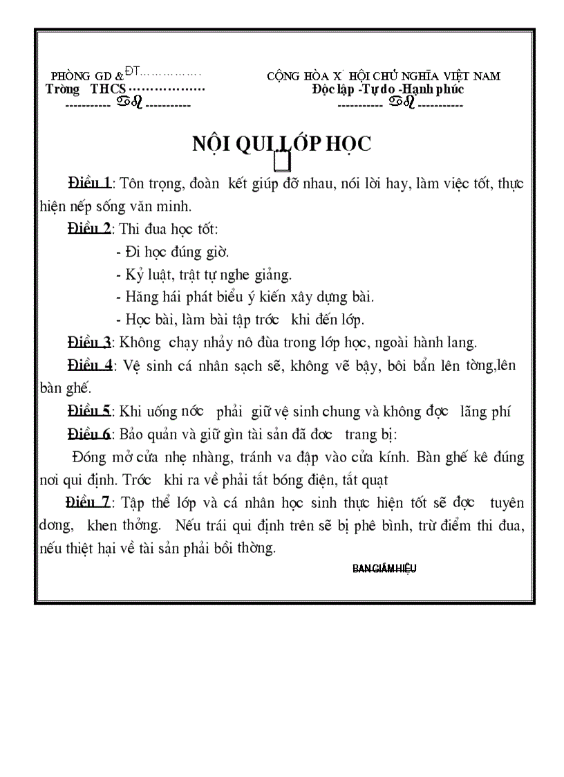 Nội Quy Lớp Học 1