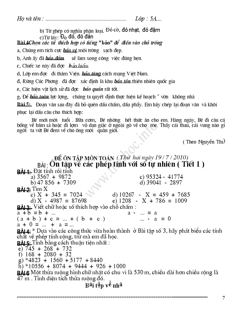 image for page On tap he toan tieng viet lop 5