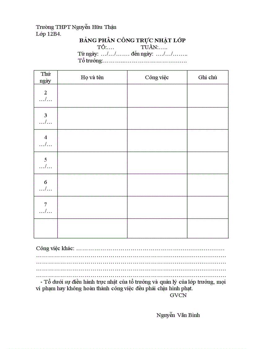 image for page Phân công trực nhật