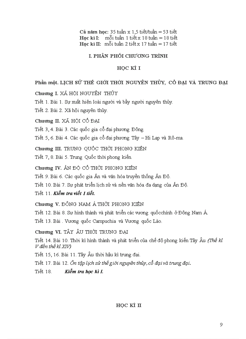 image for page Phân phối chương trình các môn K10