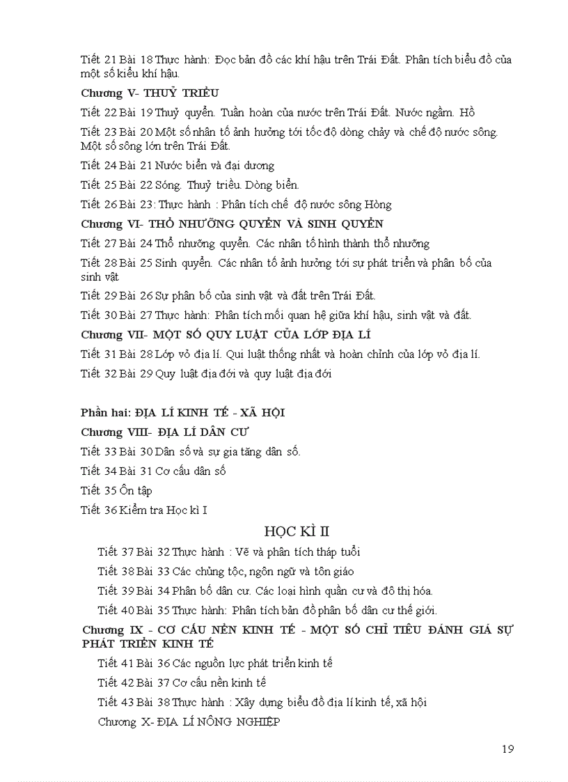 image for page Phân phối chương trình các môn K10