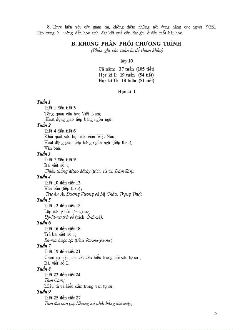 image for page Phân phối chương trình môn Ngữ Văn áp dụng từ 2009 2010