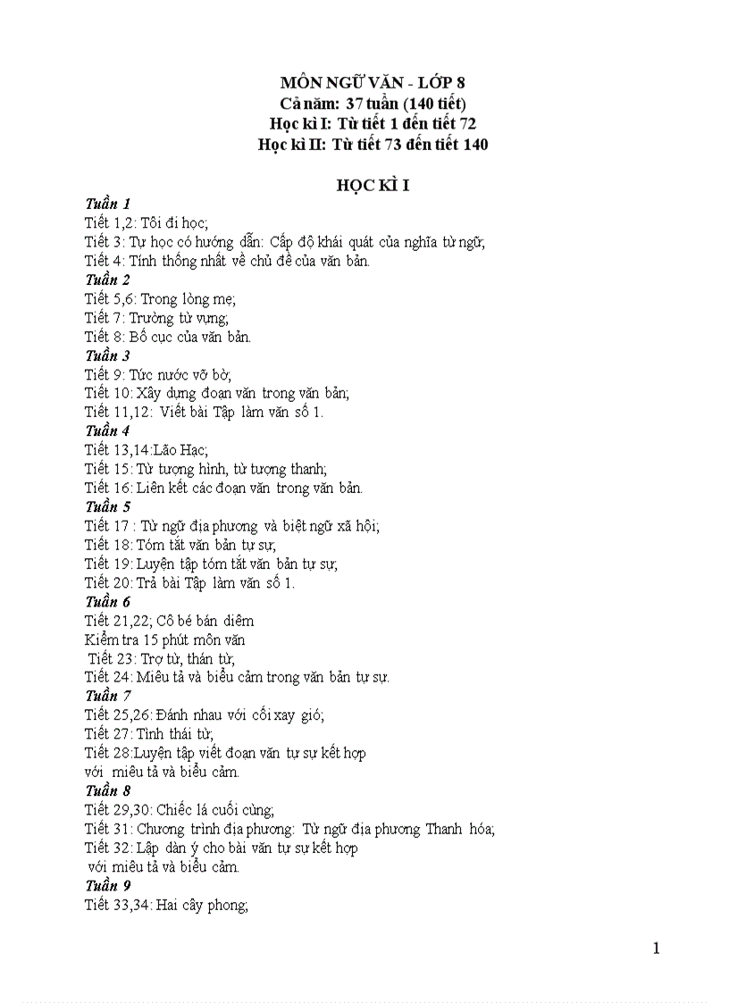 image for page Phân phối chương trình Ngữ văn 8 THCS năm 2011 2012