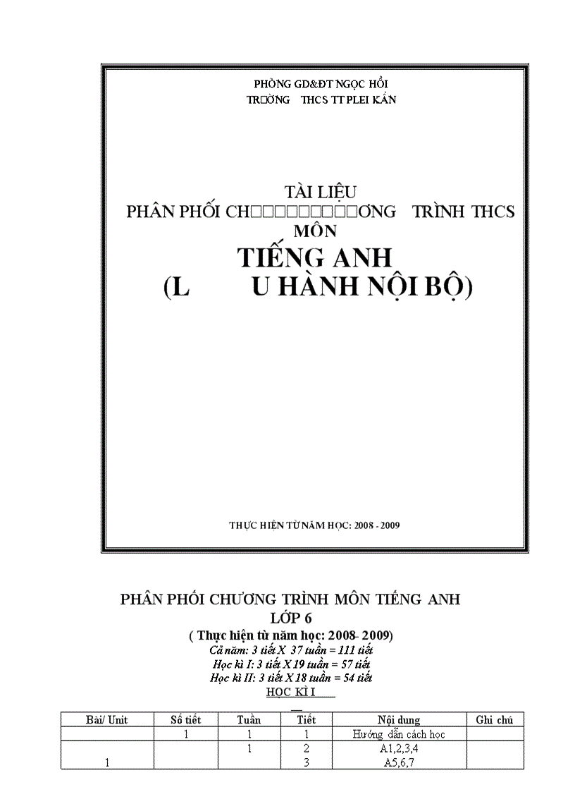 image for page Phân phối chương trình Tiếng Anh THCS dùng nội bộ trong trươngf