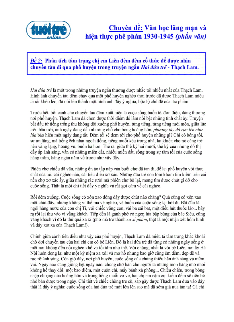 image for page Phân tích nhân vật liên trong truyện ngắn 2 đứa trẻ