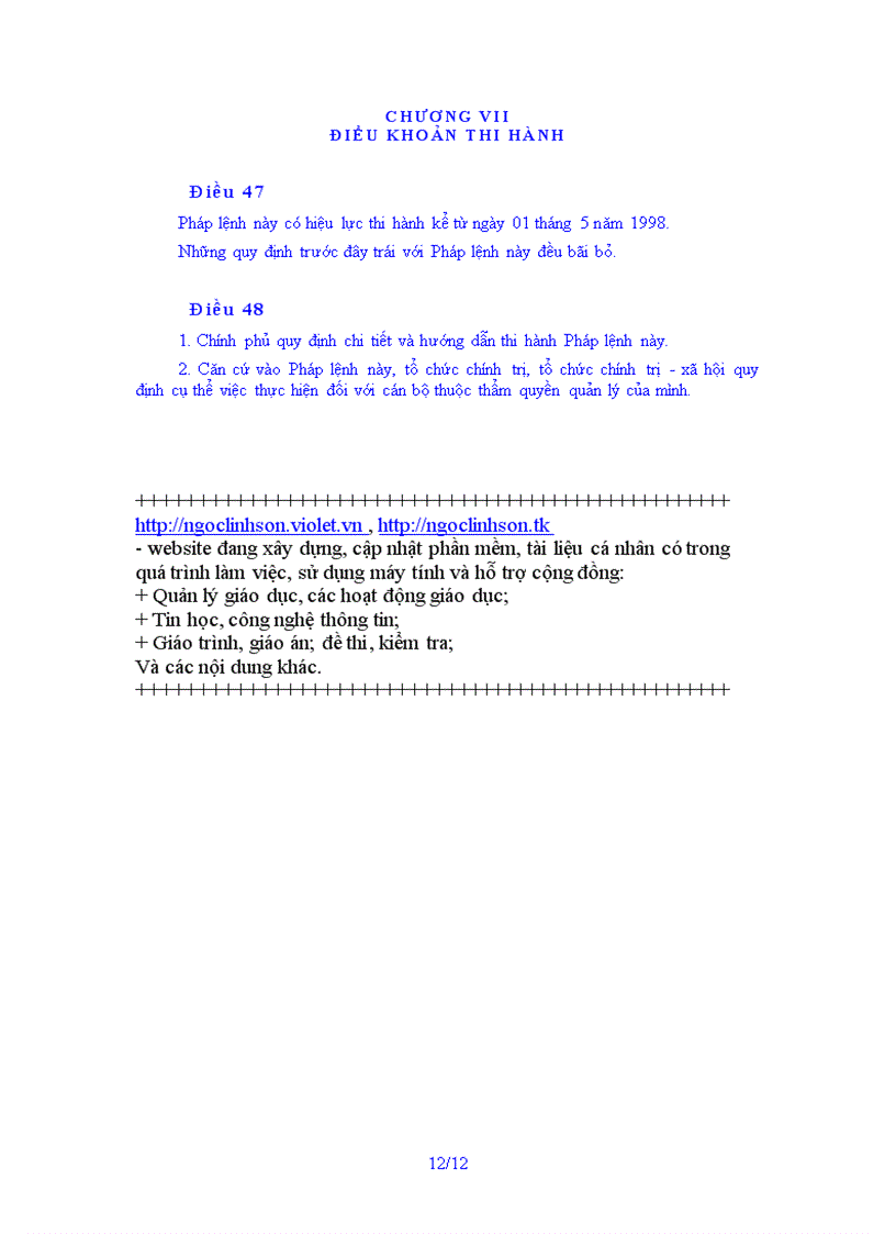 image for page Pháp lệnh Cán bộ Công chức 1998