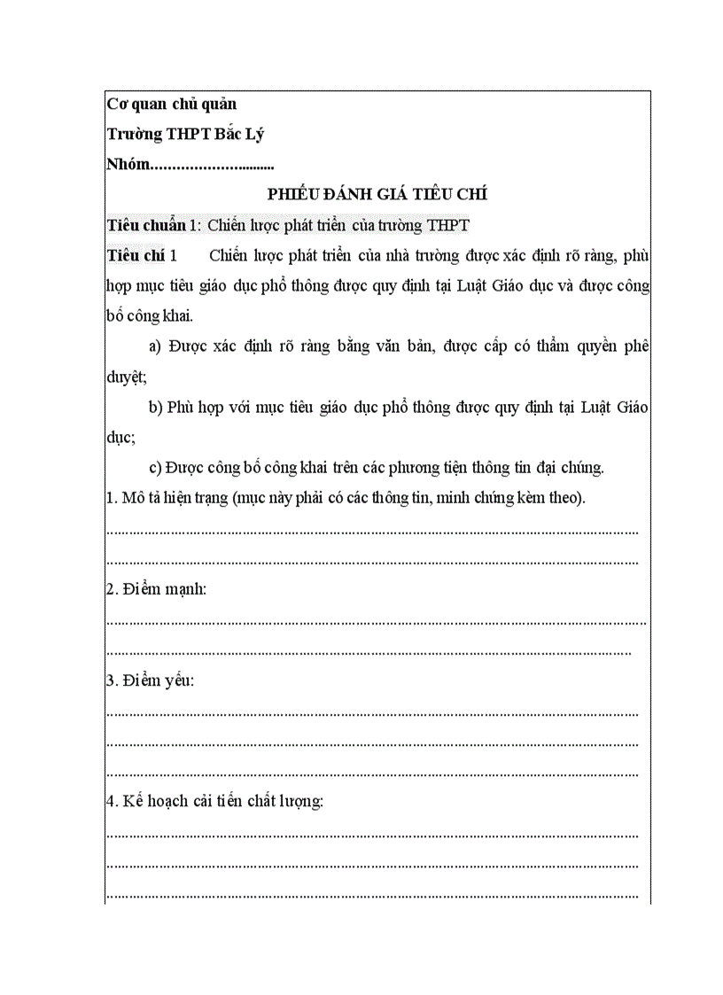 image for page Phieu danh gia tieu chuan 1 thpt