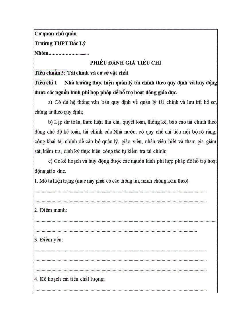 image for page Phieu danh gia tieu chuan 5 6 7 kdcl thpt