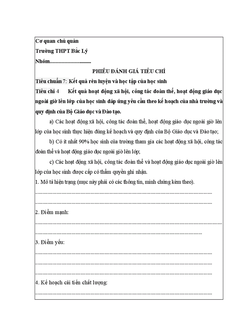 image for page Phieu danh gia tieu chuan 5 6 7 kdcl thpt