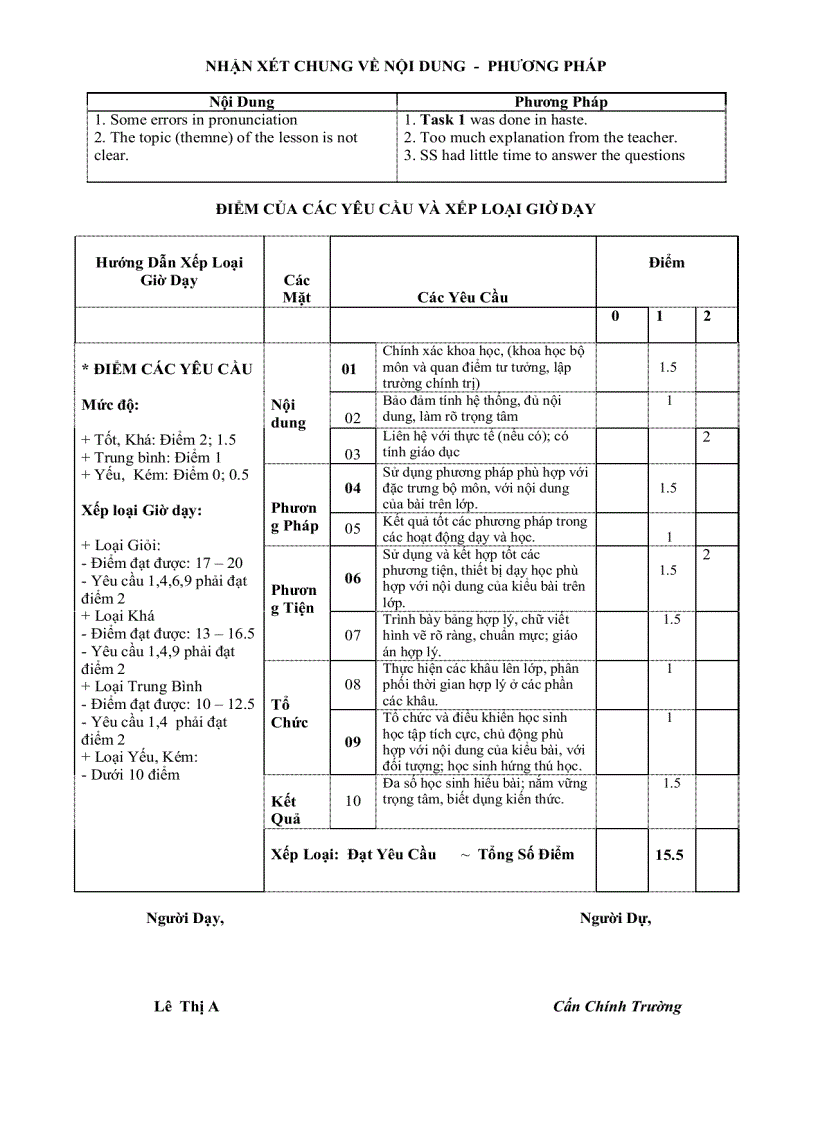 image for page Phiếu Dự Giờ Chuẩn 1
