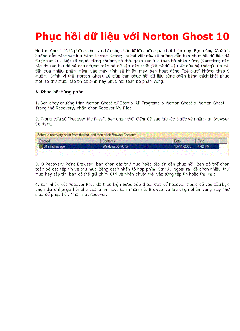 image for page Phục hồi dữ liệu với Norton Ghost 10