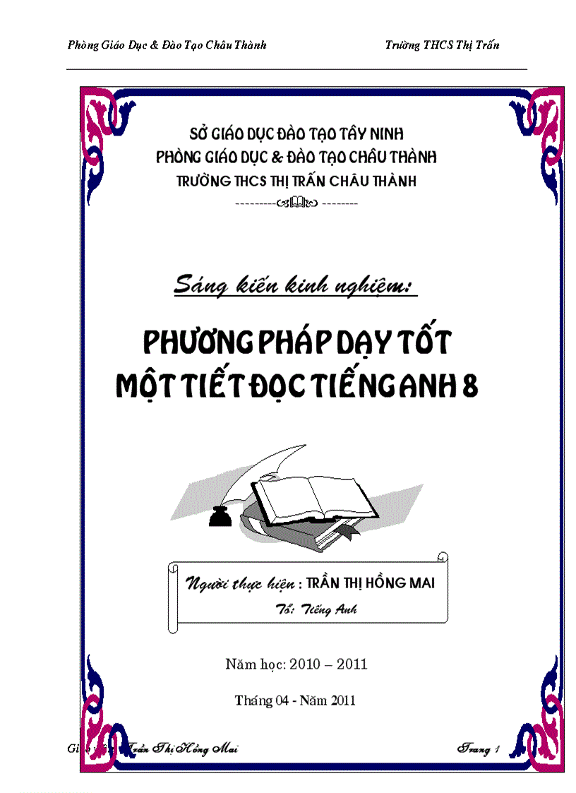 Phương pháp dạy tốt một tiết đọc môn Tiếng Anh 8