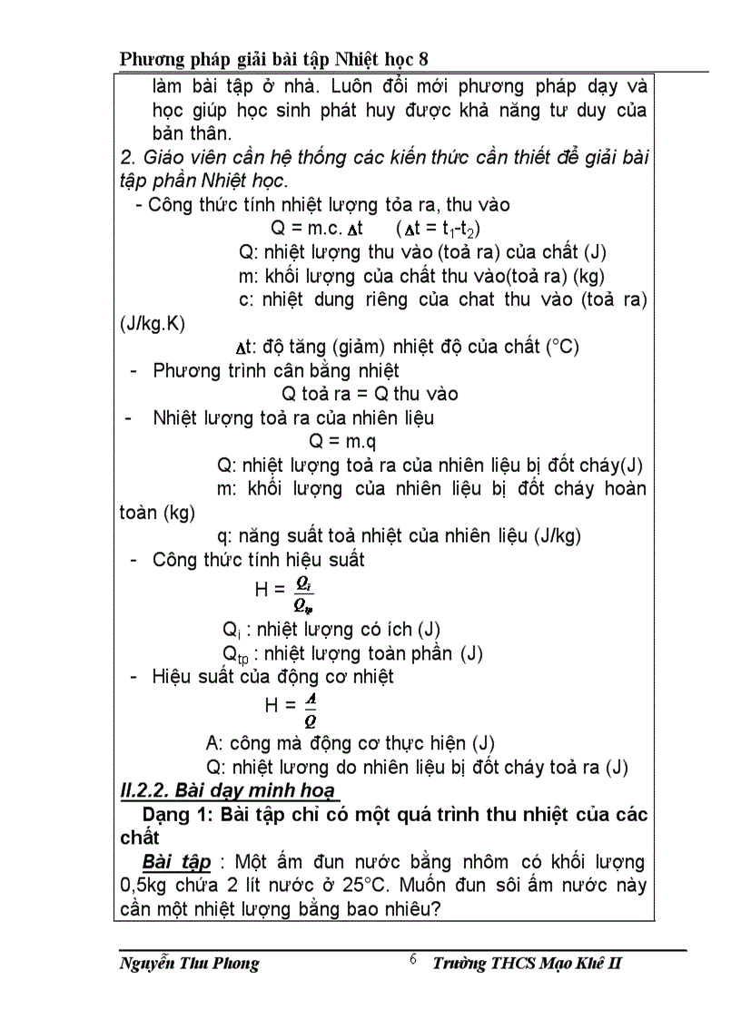 Phương pháp giải bài tập Nhiệt học 8