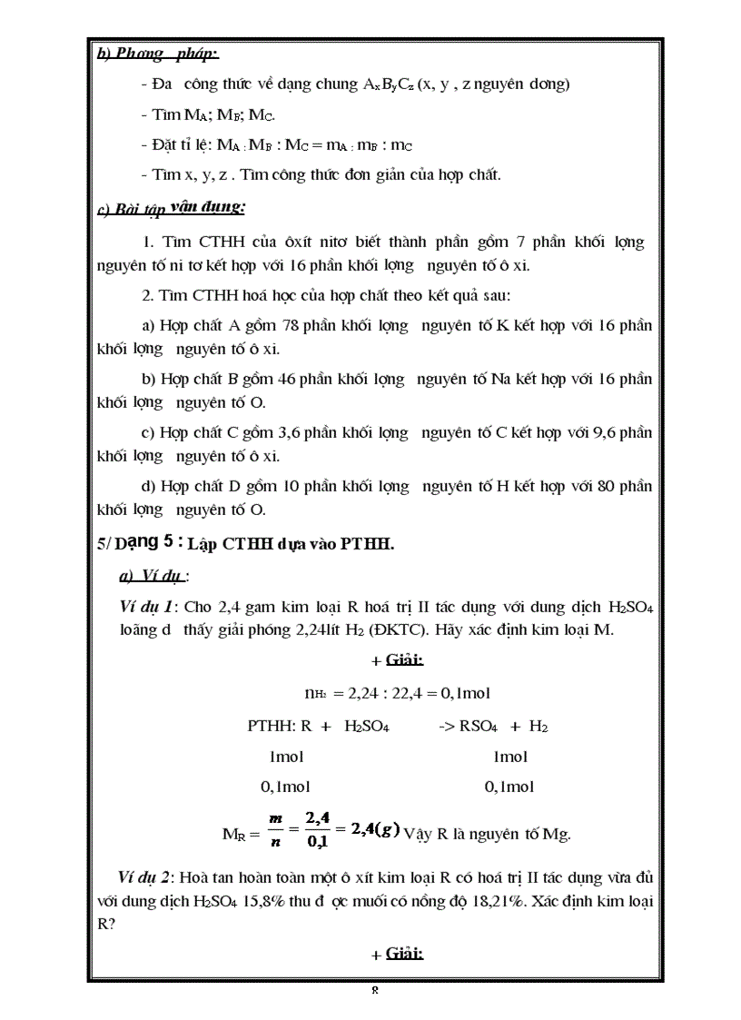 image for page Phuong phap xac dinh cong thuc phan tu hop chat vo co lop 8