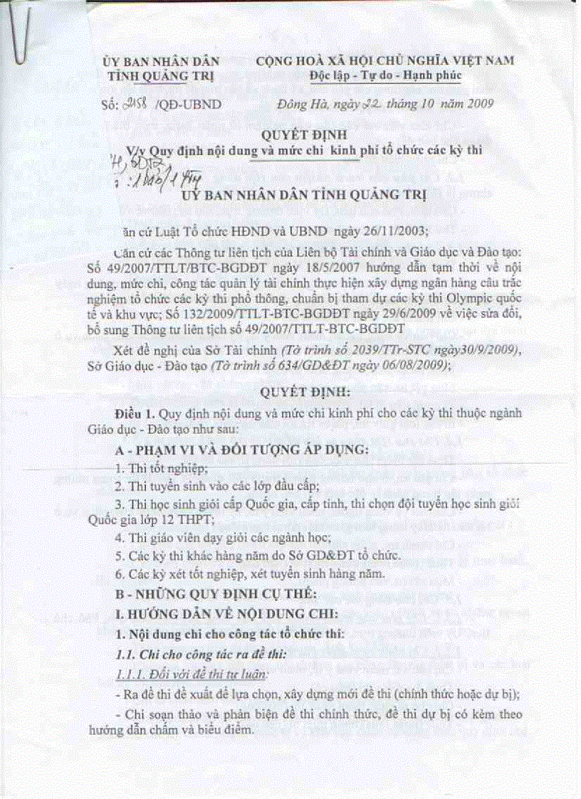 image for page QD 2158 ve định mức chi các kỳ thi