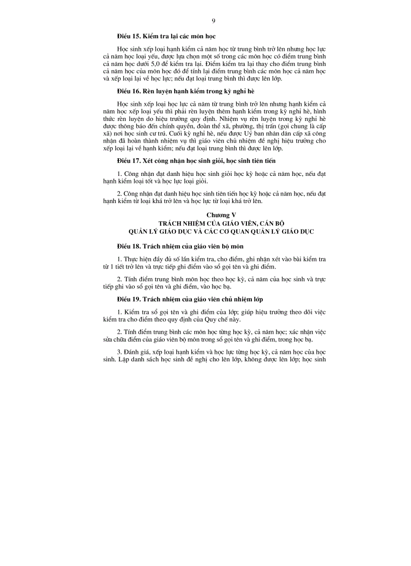 image for page Quy chế 40 về cách tính điểm THCS THPT