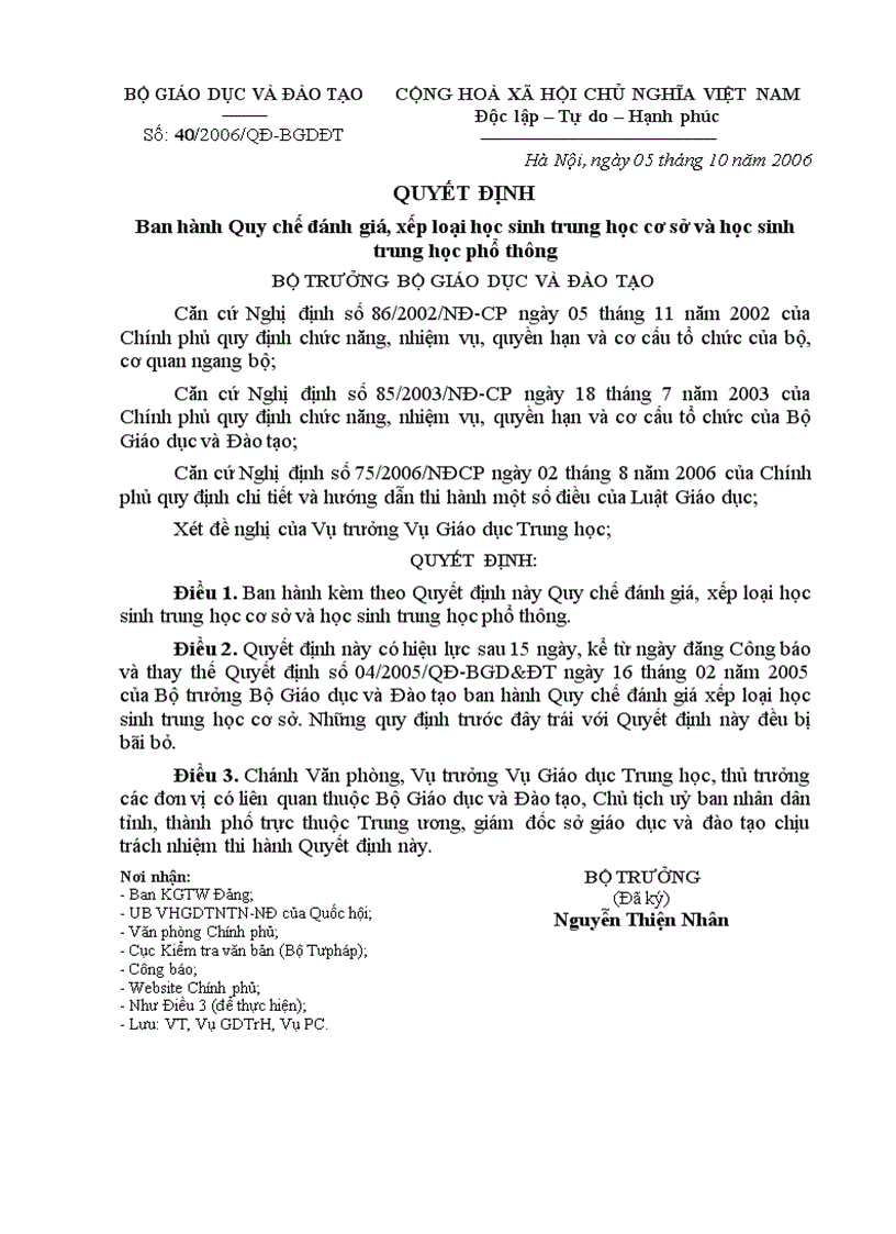 image for page Quy chế đánh giá xếp loại HS 40 2006