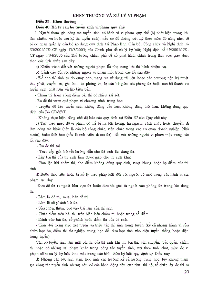 image for page Quy chế Tuyển sinh dành cho học sinh