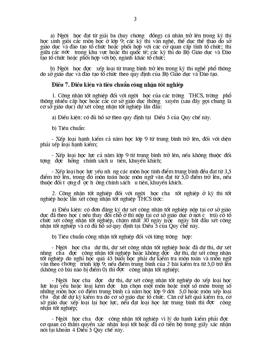 Quy chế xét TNTHCS Ban hành theo QĐ11 2006 BGD