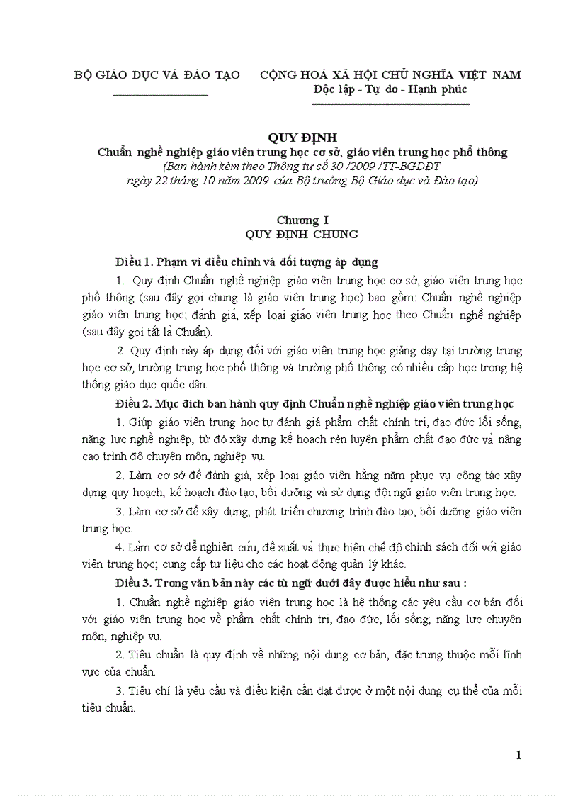 image for page Quy định chuẩn nghề nghiệp gv thpt