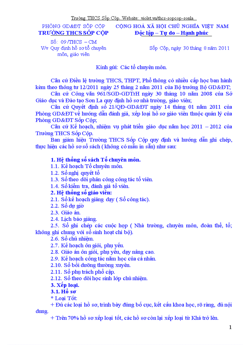 image for page Quy định đánh giá HSTCM GV THCS Sốp Cộp