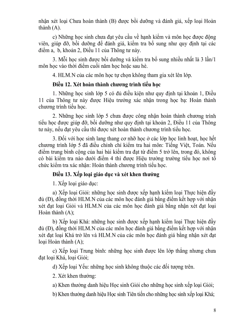 image for page Quy định đánh giá xếp loại học sinh tiểu học