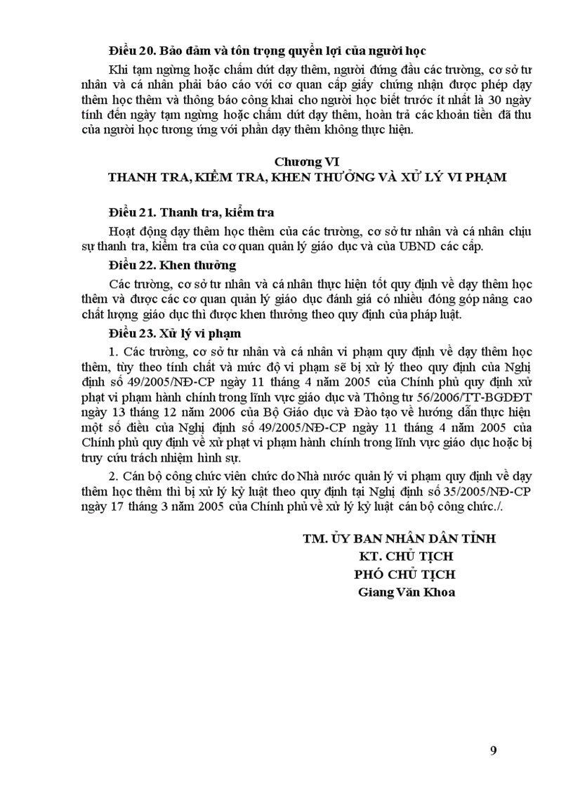 image for page Quy định về dạy thêm học thêm UBND tỉnh