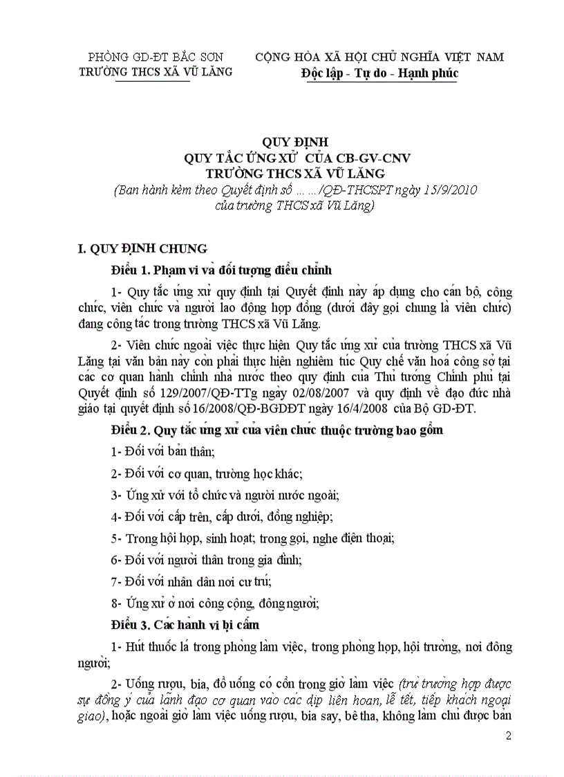 image for page Quy tắc ứng xử trong trường học 2010