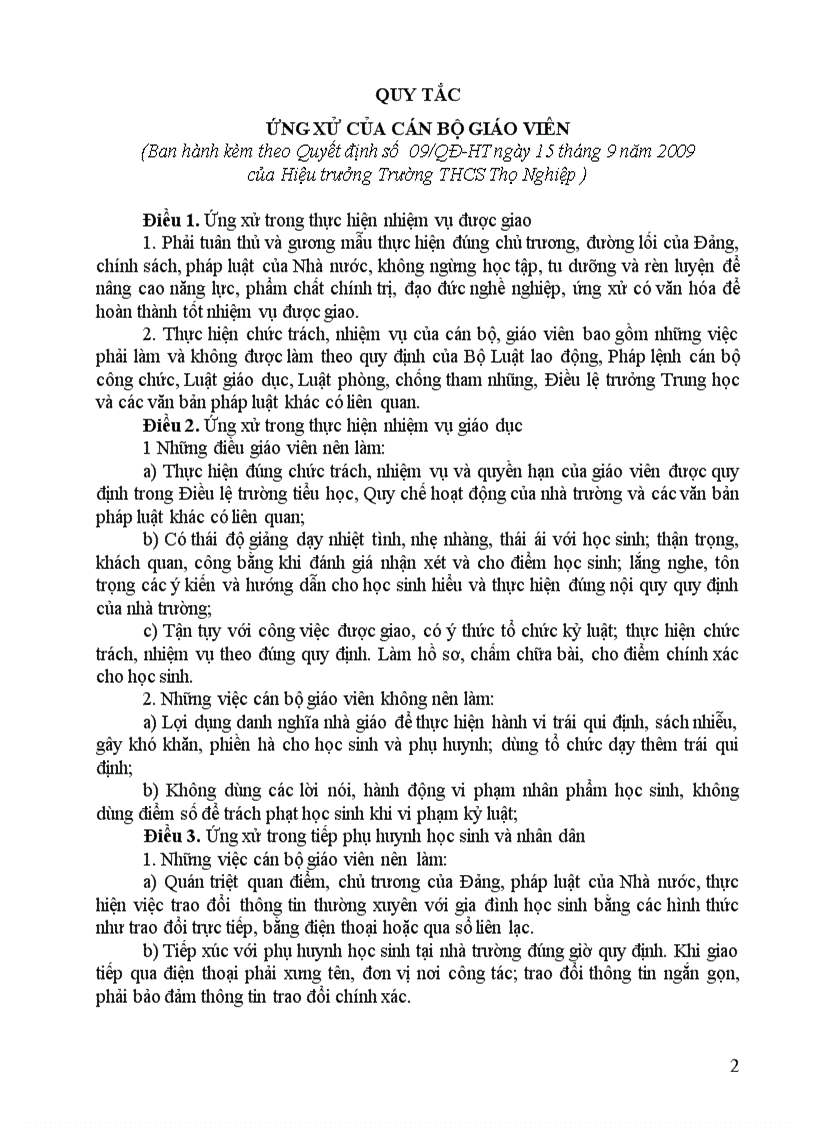 image for page Quy tắc ứng xử trong trường THCS