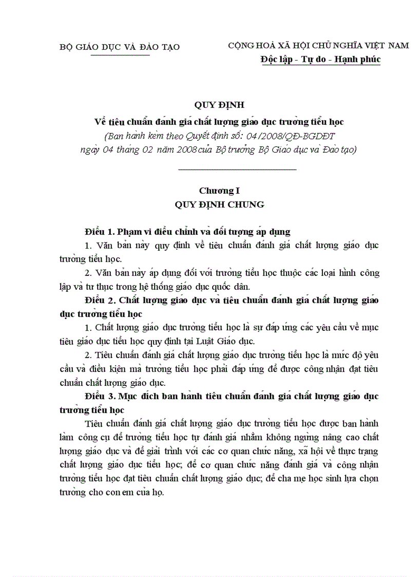 image for page Quyet dinh 04 2008 Ve Tieu chuan Danh gia chat luong GD